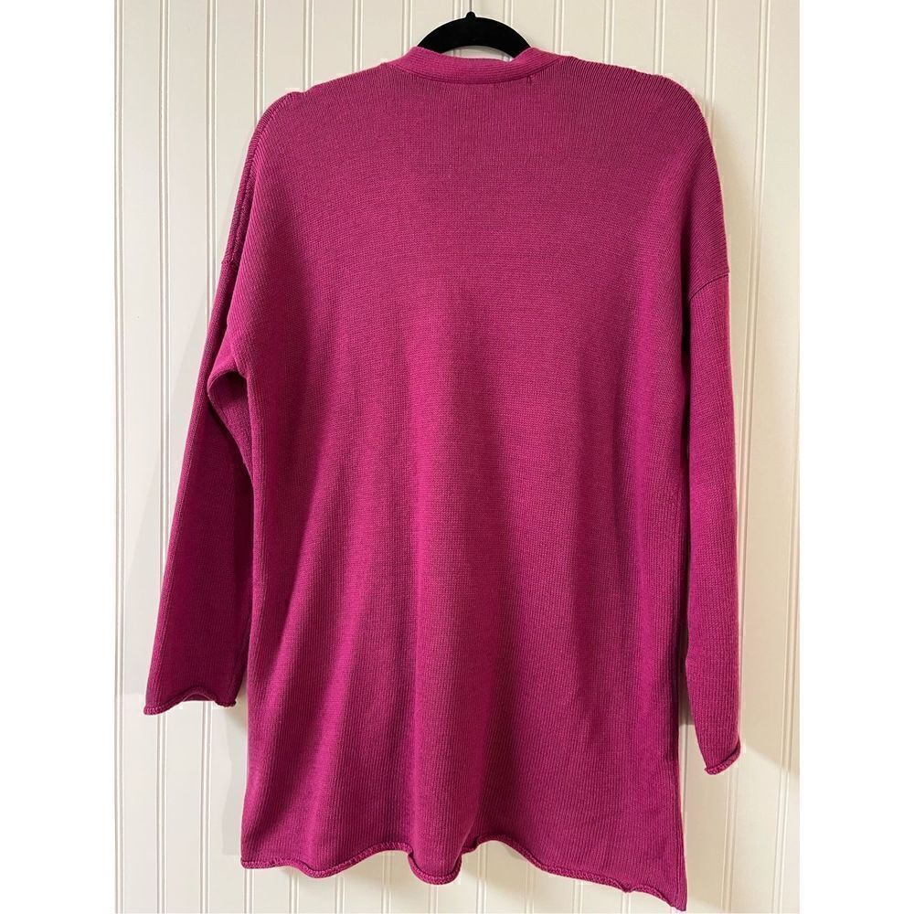 Eileen Fisher Raspberry Pink V-Neck Button Cardigan - Picture 2 of 3